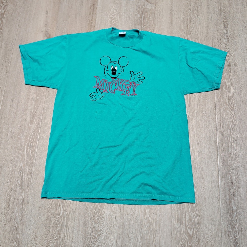 Vintage 80s Velva Sheen Mickey Mouse T Shirt XL Teal Green Single Stitch USA‎